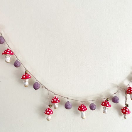 Handmade Enchanted Mushroom Garland with Clay Decorations, 66 cm