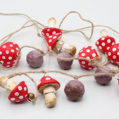 Handmade Enchanted Mushroom Garland with Clay Decorations, 66 cm