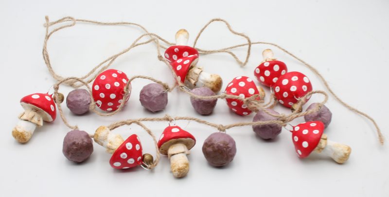 Handmade Enchanted Mushroom Garland with Clay Decorations, 66 cm