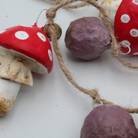 Handmade Enchanted Mushroom Garland with Clay Decorations, 66 cm