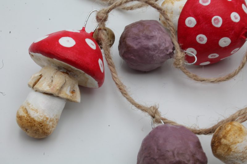 Handmade Enchanted Mushroom Garland with Clay Decorations, 66 cm