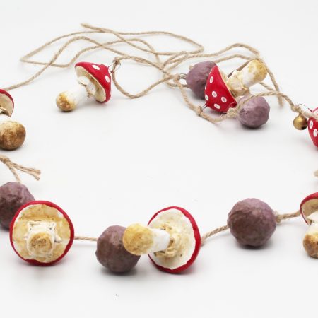 Handmade Enchanted Mushroom Garland with Clay Decorations, 66 cm