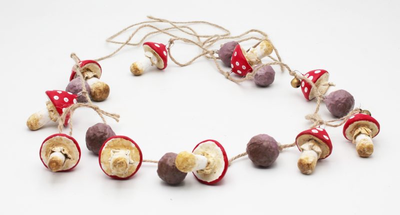 Handmade Enchanted Mushroom Garland with Clay Decorations, 66 cm