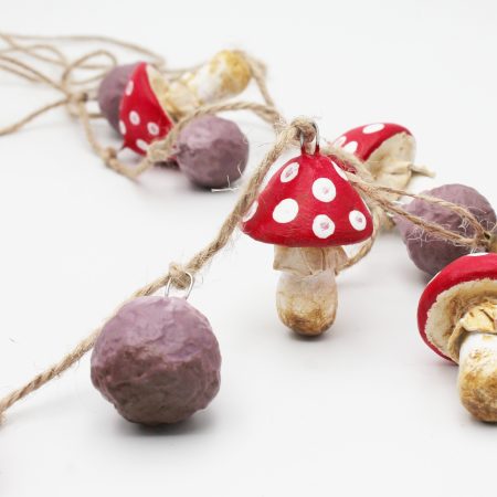 Handmade Enchanted Mushroom Garland with Clay Decorations, 66 cm