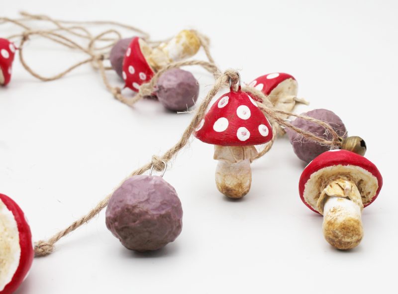Handmade Enchanted Mushroom Garland with Clay Decorations, 66 cm