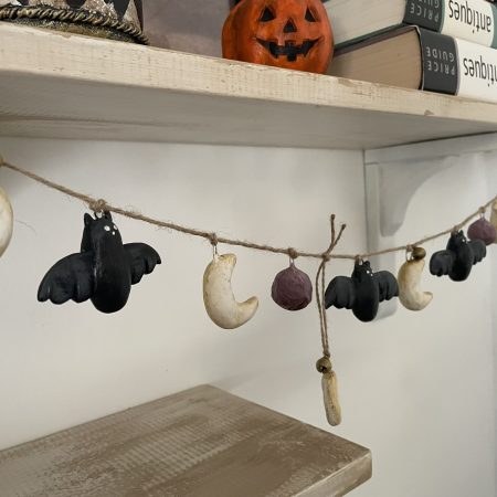 Moonlit Bats Halloween Garland with Clay Bats and Moons, 68cm