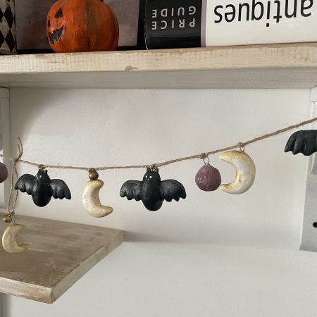 Moonlit Bats Halloween Garland with Clay Bats and Moons, 68cm