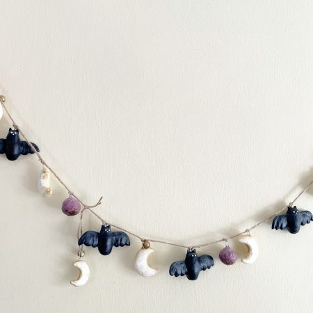 Moonlit Bats Halloween Garland with Clay Bats and Moons, 68cm