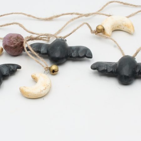 Moonlit Bats Halloween Garland with Clay Bats and Moons, 68cm