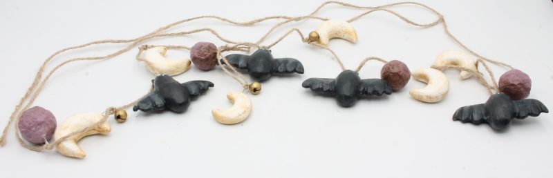 Moonlit Bats Halloween Garland with Clay Bats and Moons, 68cm