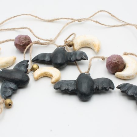 Moonlit Bats Halloween Garland with Clay Bats and Moons, 68cm