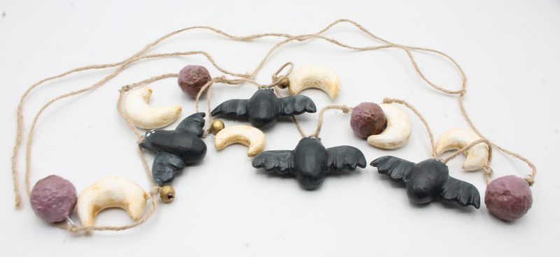 Moonlit Bats Halloween Garland with Clay Bats and Moons, 68cm