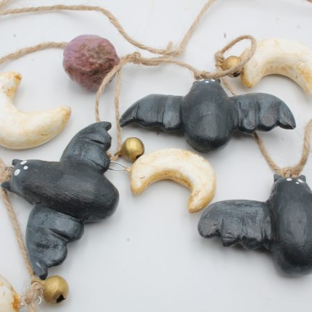 Moonlit Bats Halloween Garland with Clay Bats and Moons, 68cm