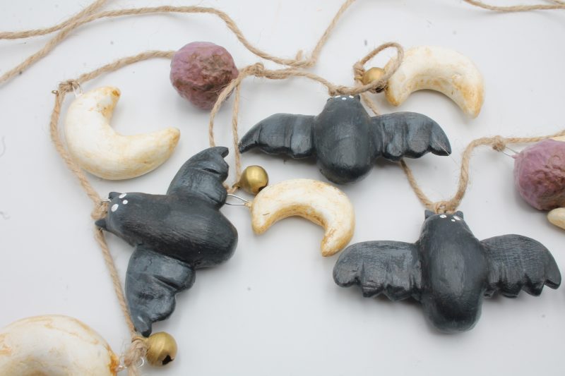 Moonlit Bats Halloween Garland with Clay Bats and Moons, 68cm