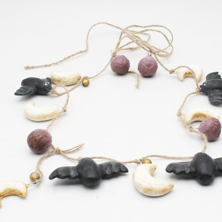 Moonlit Bats Halloween Garland with Clay Bats and Moons, 68cm