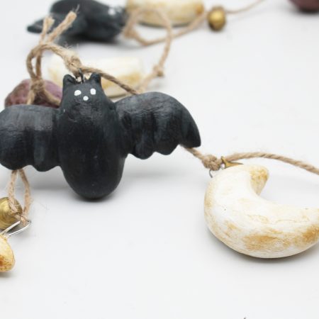 Moonlit Bats Halloween Garland with Clay Bats and Moons, 68cm