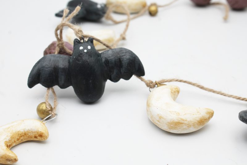 Moonlit Bats Halloween Garland with Clay Bats and Moons, 68cm