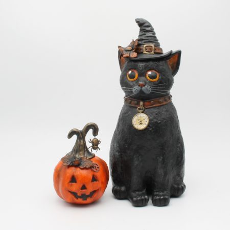 Handmade Halloween Decoration: Mr Midnight Cat with Pumpkin Set