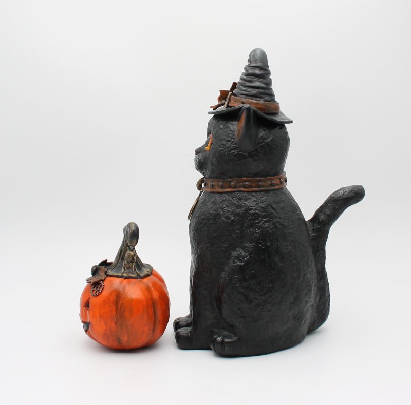 Handmade Halloween Decoration: Mr Midnight Cat with Pumpkin Set