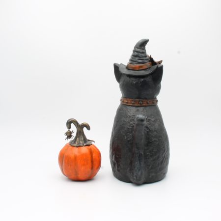 Handmade Halloween Decoration: Mr Midnight Cat with Pumpkin Set