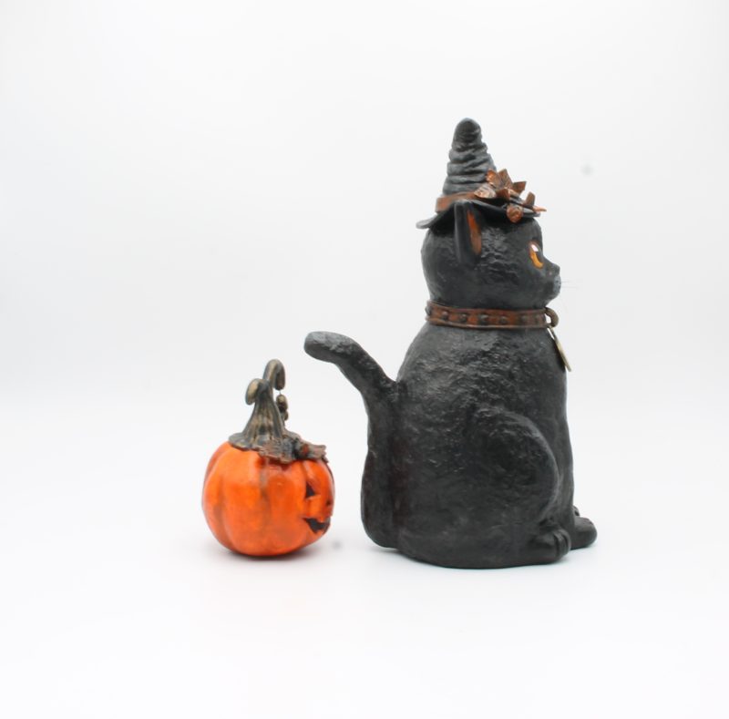 Handmade Halloween Decoration: Mr Midnight Cat with Pumpkin Set