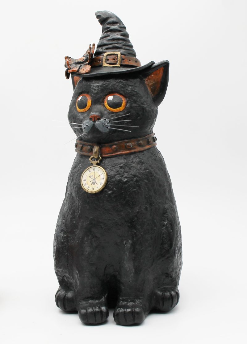 Handmade Halloween Decoration: Mr Midnight Cat with Pumpkin Set