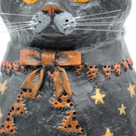 Handmade Halloween Cat Algernon with Pumpkin, Paper Clay Figurine