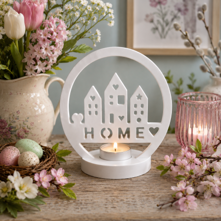 Scandi Nordic Style 'Home' Tealight Holder Decoration, Ornament. Hand Cast Eco Resin
