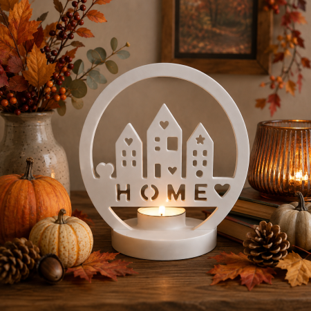 Scandi Nordic Style 'Home' Tealight Holder Decoration, Ornament. Hand Cast Eco Resin