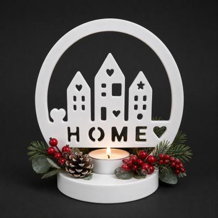 Scandi Nordic Style 'Home' Tealight Holder Decoration, Ornament. Hand Cast Eco Resin
