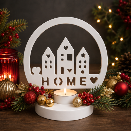 Scandi Nordic Style 'Home' Tealight Holder Decoration, Ornament. Hand Cast Eco Resin