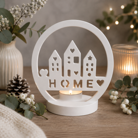 Scandi Nordic Style 'Home' Tealight Holder Decoration, Ornament. Hand Cast Eco Resin