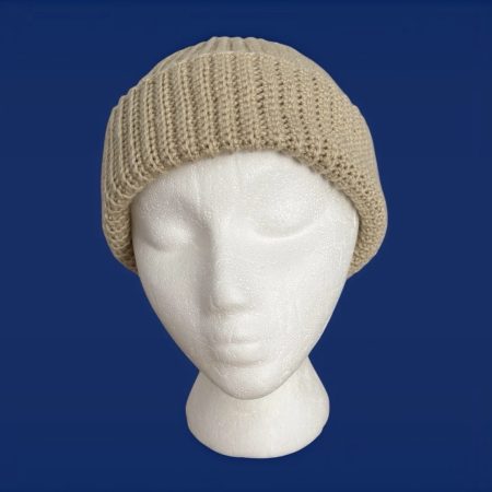 Handmade Vanilla Crochet Fisherman Beanie – Unisex Acrylic Watch Cap