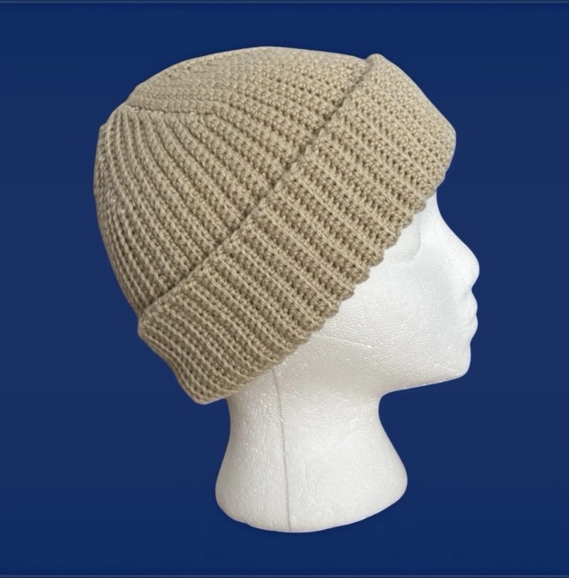 Handmade Vanilla Crochet Fisherman Beanie – Unisex Acrylic Watch Cap