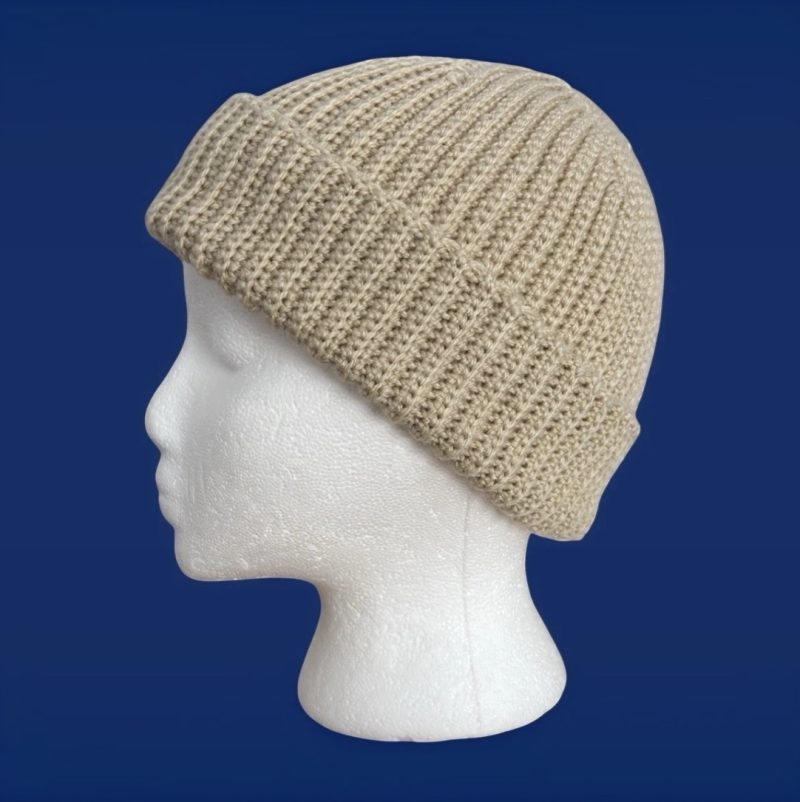 Handmade Vanilla Crochet Fisherman Beanie – Unisex Acrylic Watch Cap