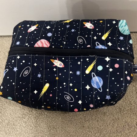 Handmade quilted space toiletry and makeup bag