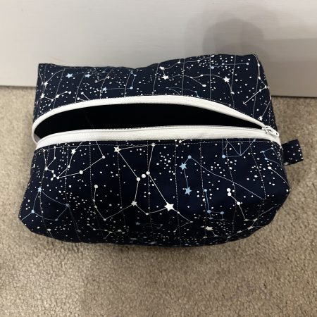 Handmade quilted space toiletry and makeup bag