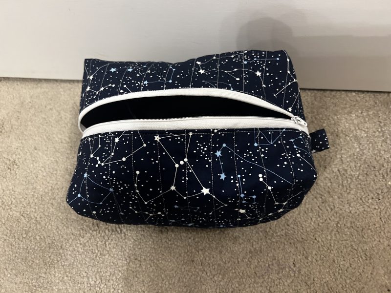 Handmade quilted space toiletry and makeup bag