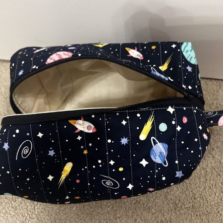 Handmade quilted space toiletry and makeup bag