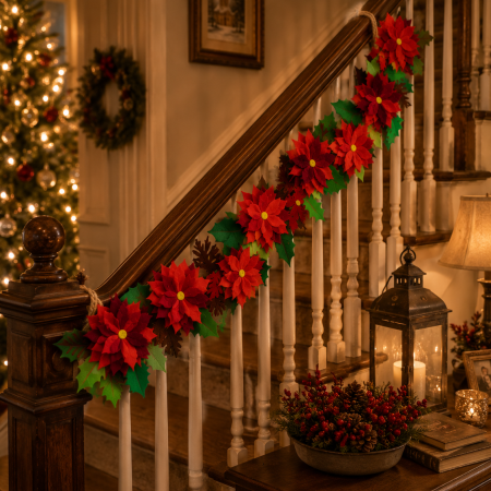 Beautiful Traditional Style Hand Made Felt Christmas Garland. Christmas Home Decor