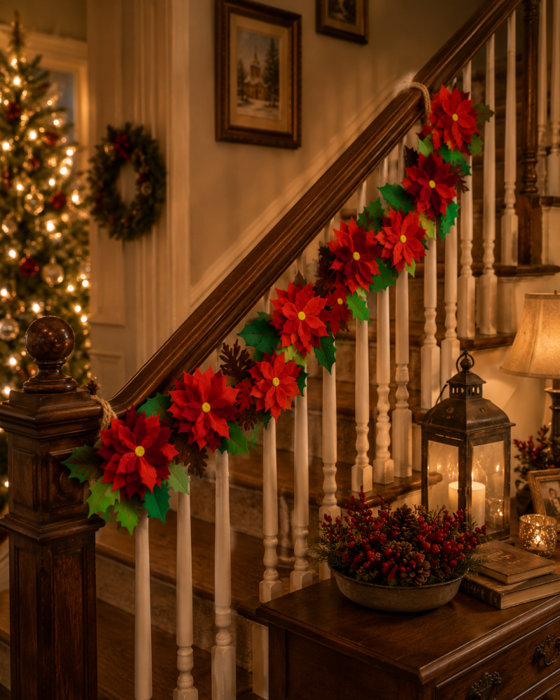 Beautiful Traditional Style Hand Made Felt Christmas Garland. Christmas Home Decor