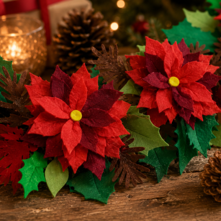 Beautiful Traditional Style Hand Made Felt Christmas Garland. Christmas Home Decor