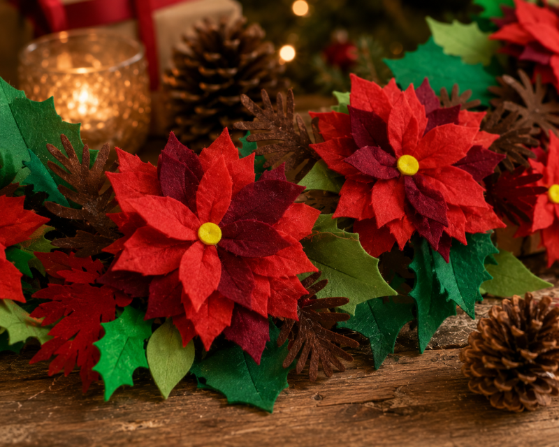 Beautiful Traditional Style Hand Made Felt Christmas Garland. Christmas Home Decor