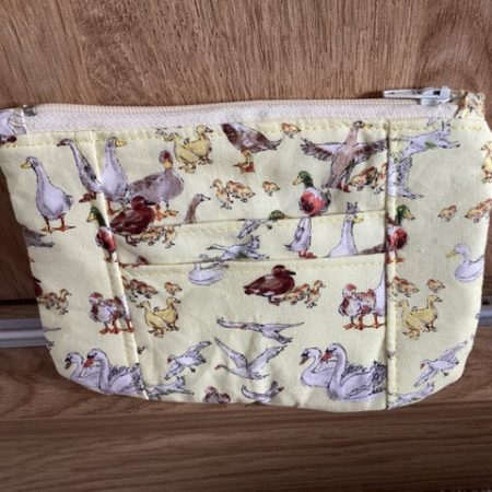 Super Cute Small Lined Zipped Coin/Card Purse/ Wallet Featuring Ducks, Swans & Geese Beautiful Yellow Fabric Handmade Lined Zipped Coin/ Card Purse featuring Super Cute Ducks, Geese & Swans