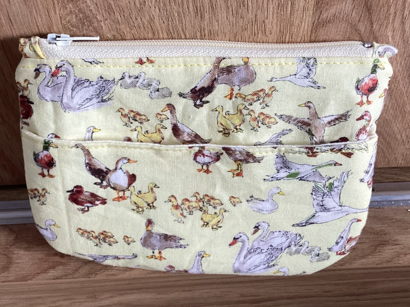 Super Cute Small Lined Zipped Coin/Card Purse/ Wallet Featuring Ducks, Swans & Geese Beautiful Yellow Fabric Handmade Lined Zipped Coin/ Card Purse featuring Super Cute Ducks, Geese & Swans