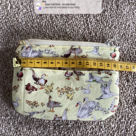 Super Cute Small Lined Zipped Coin/Card Purse/ Wallet Featuring Ducks, Swans & Geese Beautiful Yellow Fabric Handmade Lined Zipped Coin/ Card Purse featuring Super Cute Ducks, Geese & Swans