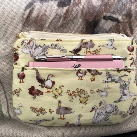 Super Cute Small Lined Zipped Coin/Card Purse/ Wallet Featuring Ducks, Swans & Geese Beautiful Yellow Fabric Handmade Lined Zipped Coin/ Card Purse featuring Super Cute Ducks, Geese & Swans