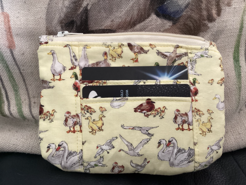 Super Cute Small Lined Zipped Coin/Card Purse/ Wallet Featuring Ducks, Swans & Geese Beautiful Yellow Fabric Handmade Lined Zipped Coin/ Card Purse featuring Super Cute Ducks, Geese & Swans