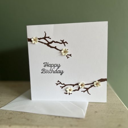 Happy birthday white blossom card