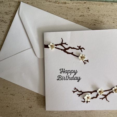 Happy birthday white blossom card